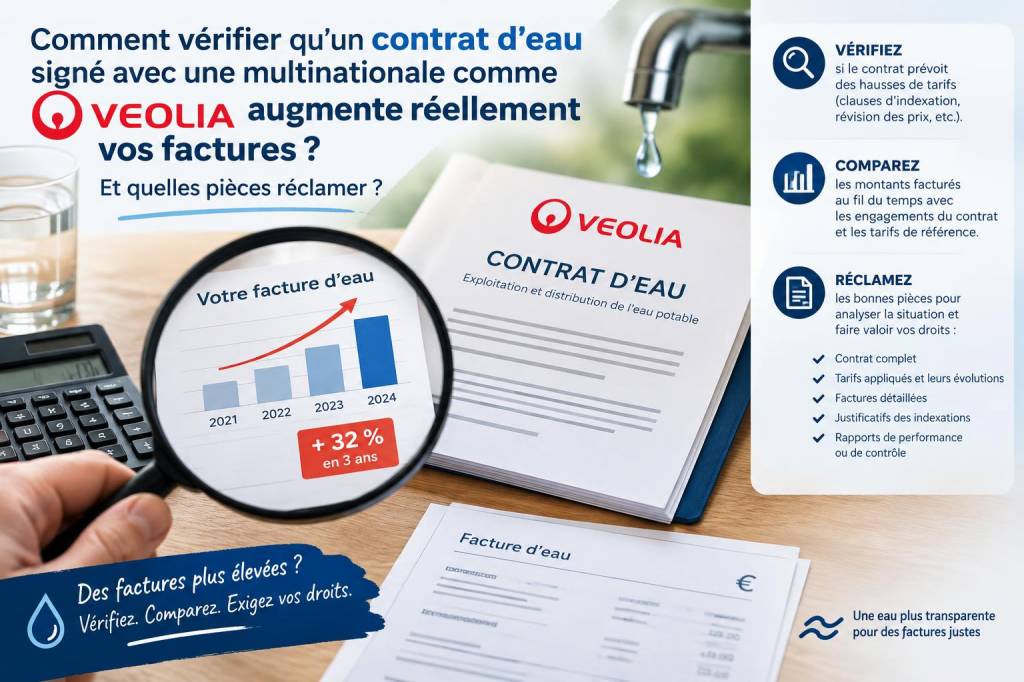 Comment vérifier qu'un contrat d'eau signé avec une multinationale comme veolia augmente réellement vos factures et quelles pièces réclamer