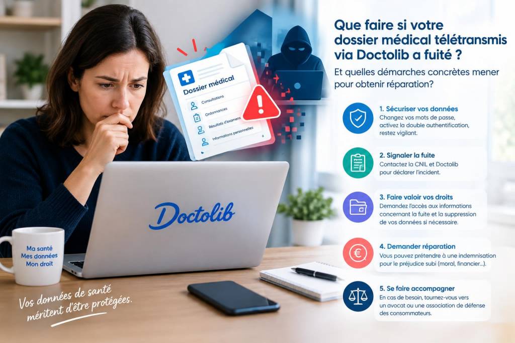 Que faire si votre dossier médical télétransmis via doctolib a fuité et quelles démarches concrètes mener pour obtenir réparation